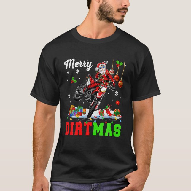 Camiseta Navidades de Feliz Dirtmas alumbran Santa Riding D (Anverso)
