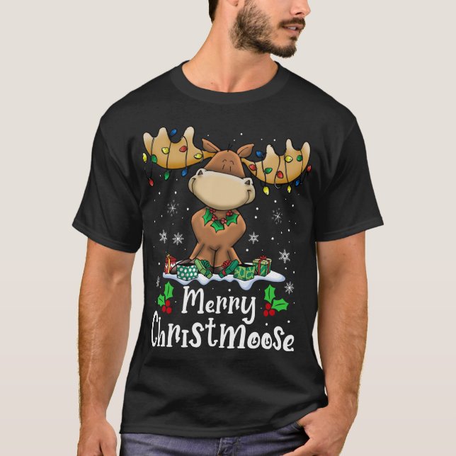Camiseta Navidades de Feliz Navidad Moose Xmas Lights (Anverso)