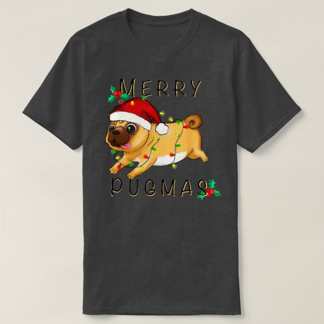 Camiseta Navidades de Feliz Pugmas Cum Pug Lover Chica (Diseño del anverso)