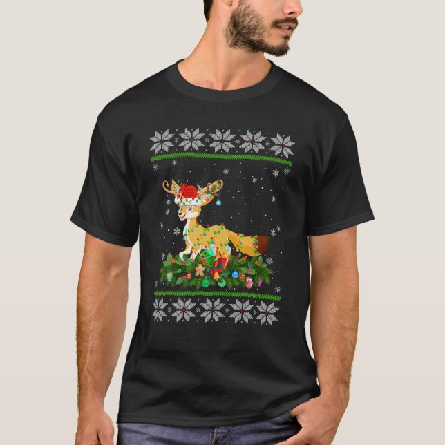Camiseta Navidades de Fennec Fox iluminan a los renos Santa (Anverso)