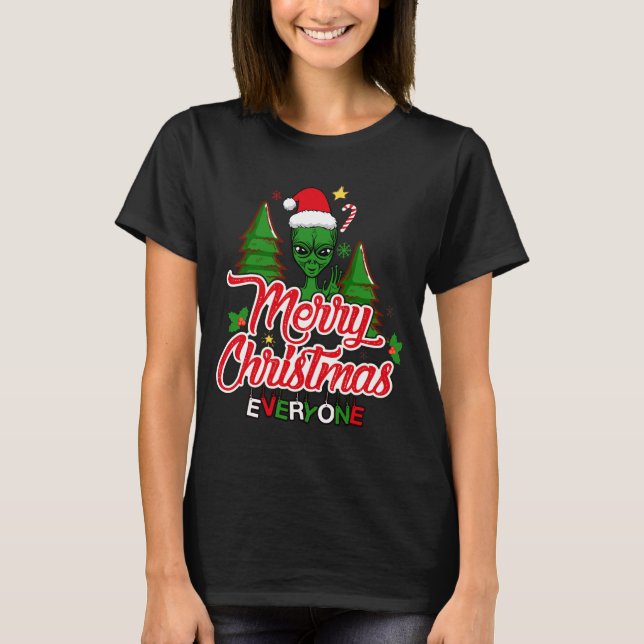 Camiseta Navidades de Festive Green Alien Waving Merry 2023 (Anverso)