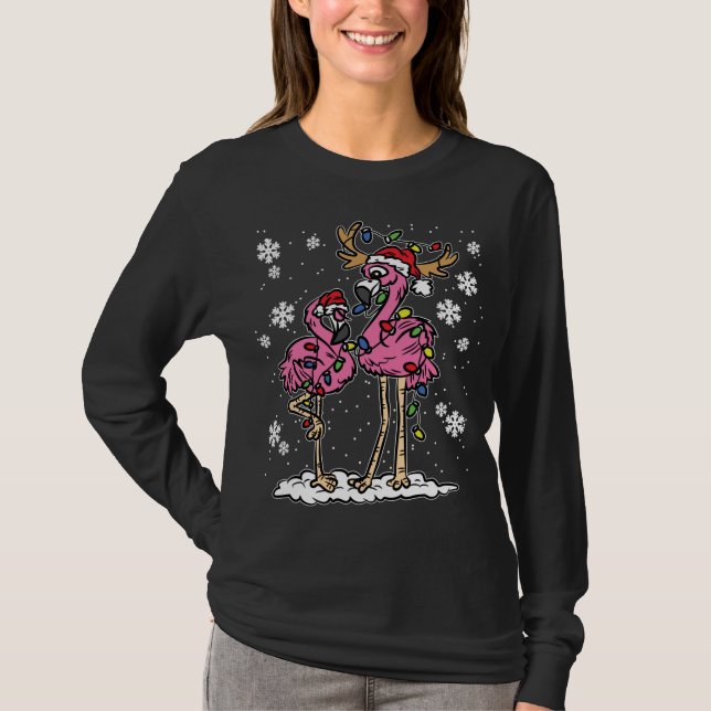 Camiseta Navidades De Flamingo Encenden A Santa Hat Pajama  (Anverso)