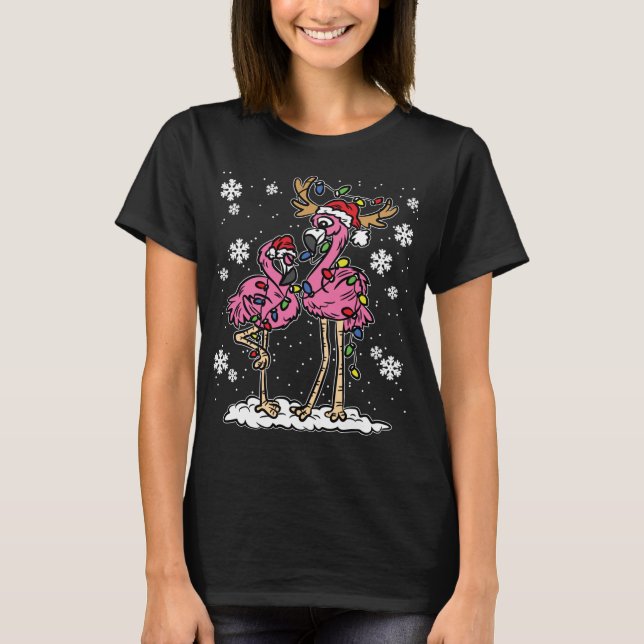 Camiseta Navidades De Flamingo Encenden A Santa Hat Pajama  (Anverso)
