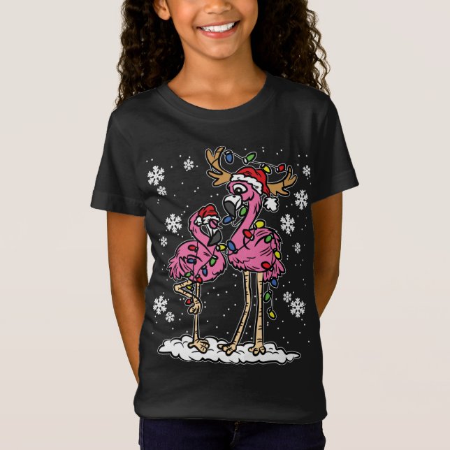 Camiseta Navidades De Flamingo Encenden A Santa Hat Pajama  (Anverso)