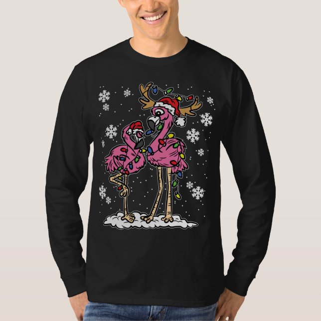 Camiseta Navidades De Flamingo Encenden A Santa Hat Pajama  (Anverso)