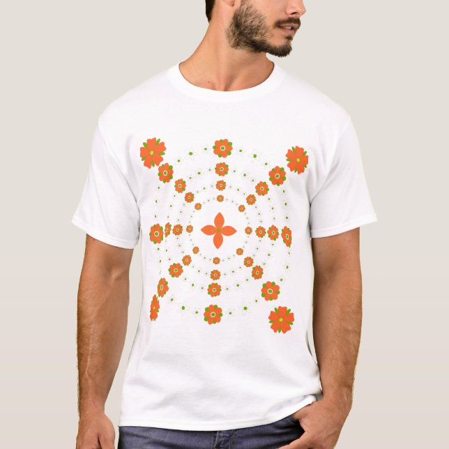 Camiseta Navidades de flores de jardín verde y Naranja boni (Anverso)