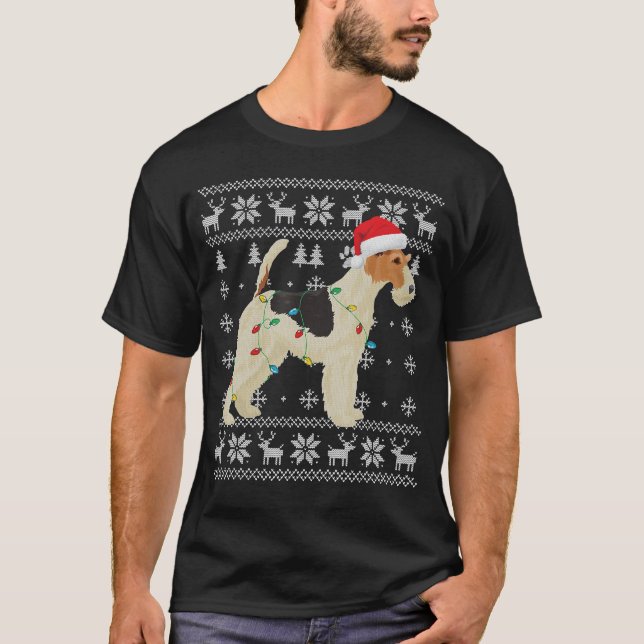 Camiseta Navidades de Fox Terrier iluminan Santa Hat (Anverso)