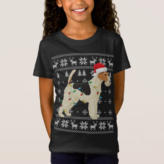 Camiseta Navidades de Fox Terrier iluminan Santa Hat D (Anverso)