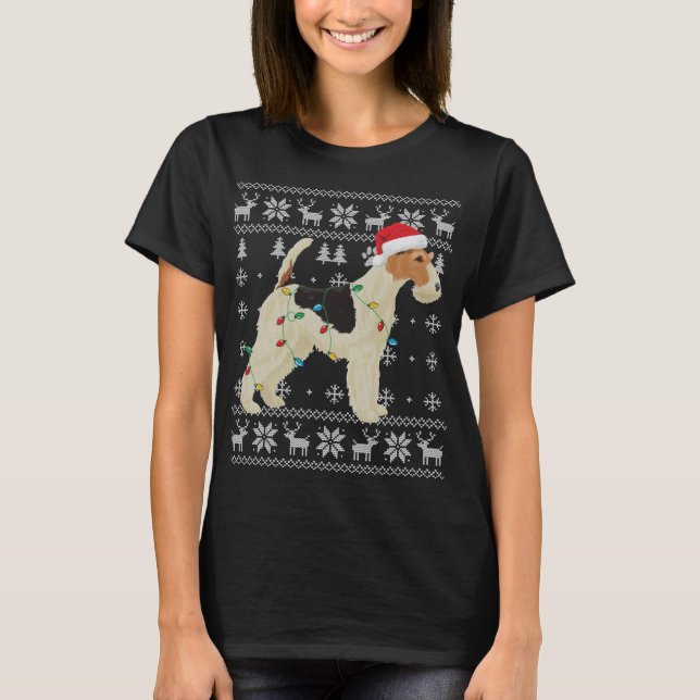 Camiseta Navidades de Fox Terrier iluminan Santa Hat D (Anverso)