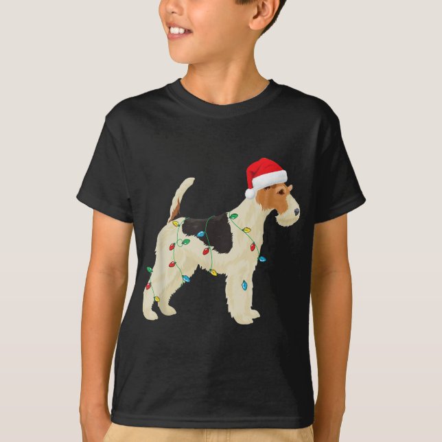 Camiseta Navidades de Fox Terrier iluminan Santa Hat Dog Xm (Anverso)