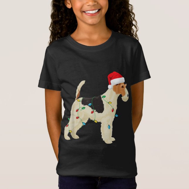 Camiseta Navidades de Fox Terrier iluminan Santa Hat Dog Xm (Anverso)