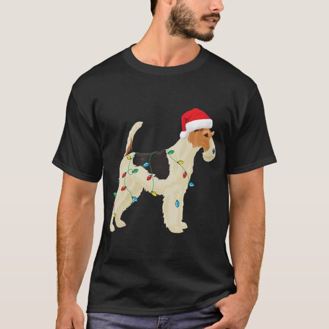 Camiseta Navidades de Fox Terrier iluminan Santa Hat Dog Xm (Anverso)