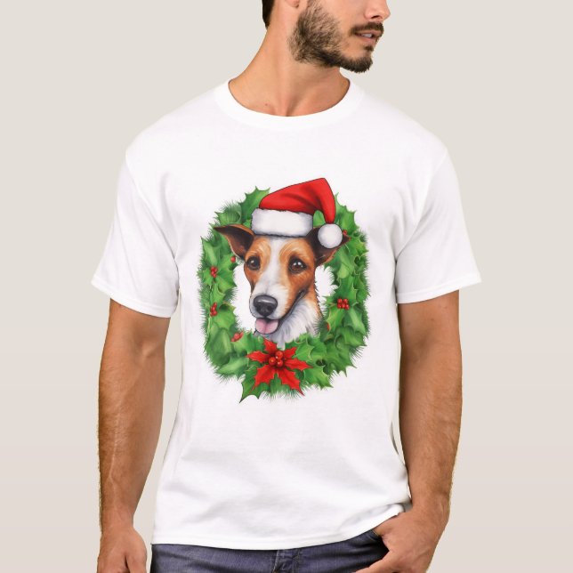 Camiseta Navidades de Fox Terrier Wreath T-Shirt (Anverso)