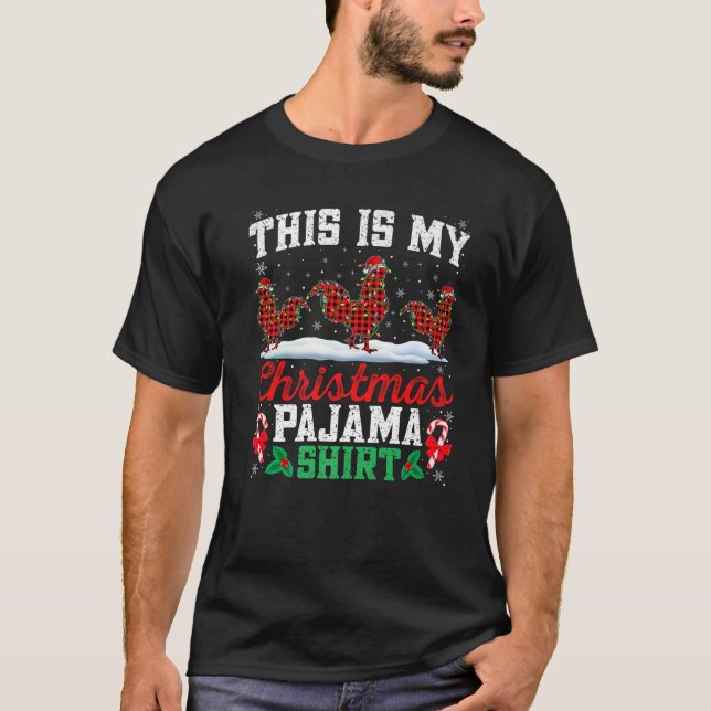 Camiseta Navidades de gallos Xmas Pajama Shirt Santa Hat Ro (Anverso)