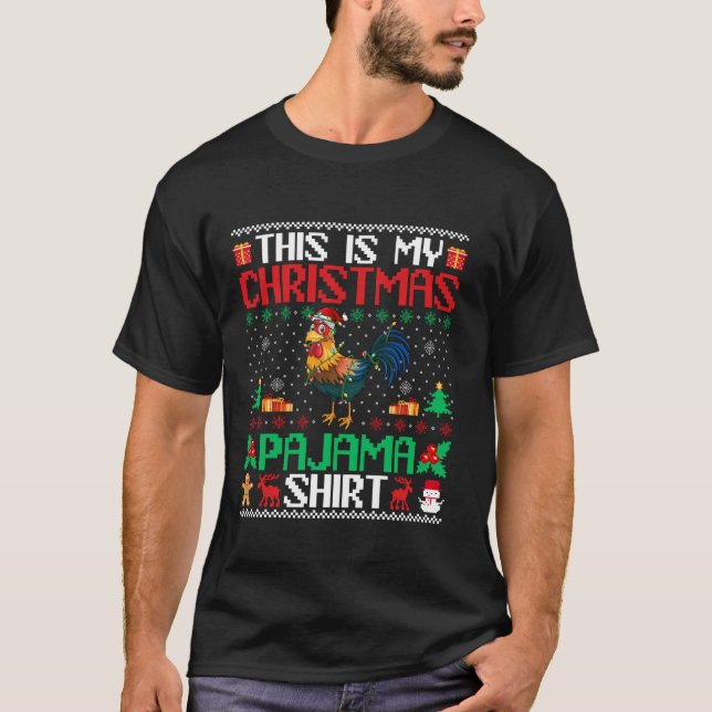 Camiseta Navidades de gallos Xmas Pajama Shirt Santa Hat Ro (Anverso)
