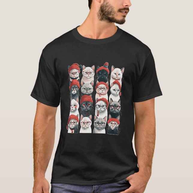 Camiseta Navidades de gato cortos Ilustracion animal de San (Anverso)