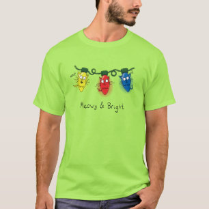 Camiseta Navidades de gato iluminan a divertidos Meowy y Br
