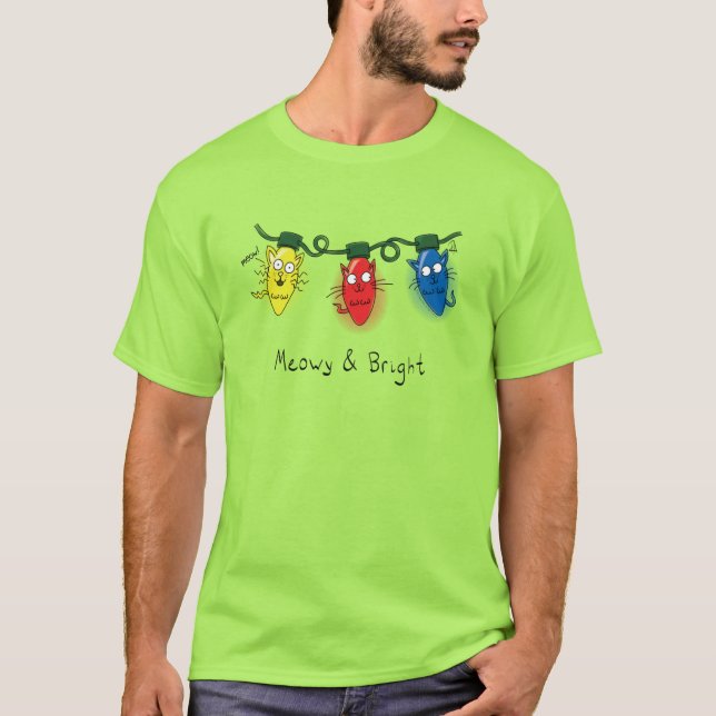 Camiseta Navidades de gato iluminan a divertidos Meowy y Br (Anverso)
