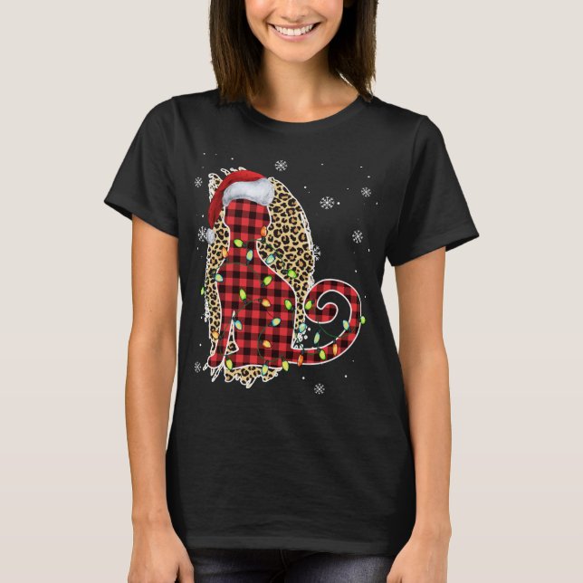Camiseta Navidades de gato leopardo búfalo colocado en rojo (Anverso)