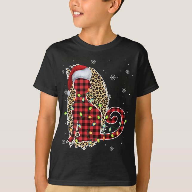 Camiseta Navidades de gato leopardo búfalo colocado en rojo (Anverso)