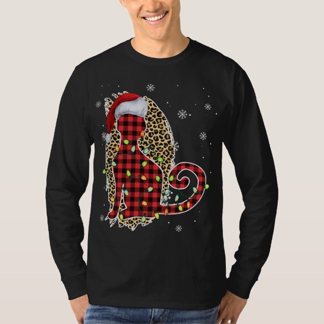 Camiseta Navidades de gato leopardo búfalo colocado en rojo (Anverso)