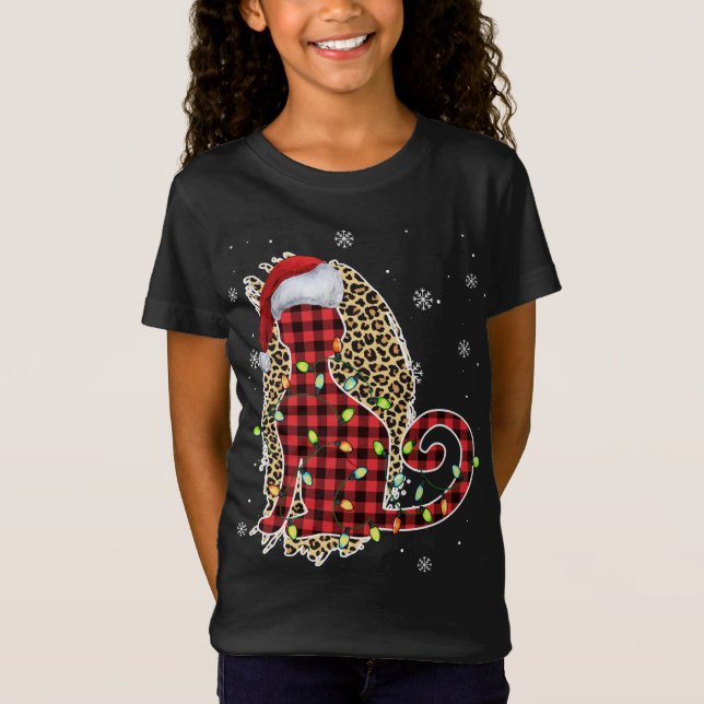 Camiseta Navidades de gato leopardo búfalo colocado en rojo (Anverso)