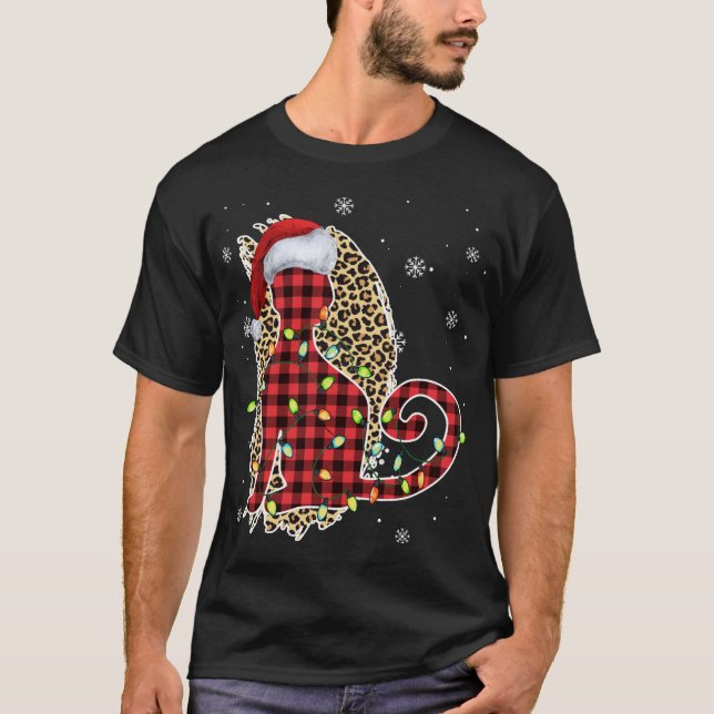 Camiseta Navidades de gato leopardo búfalo colocado en rojo (Anverso)