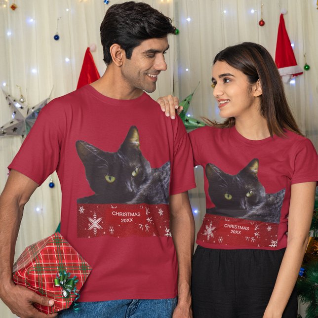 Camiseta Navidades de gato negro 20XX Unisex (Black Cat Christmas 20XX Unisex T-Shirt)