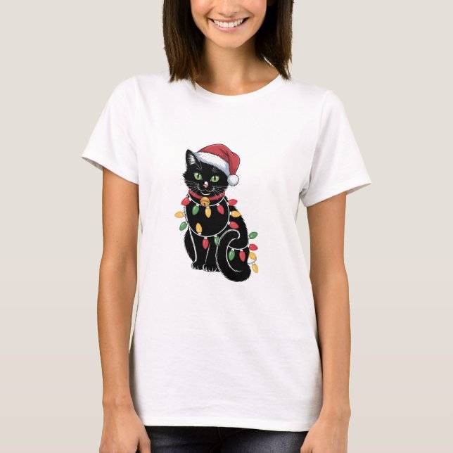 Camiseta Navidades de Gato Negro Amante Gatito Gatito Gato  (Anverso)
