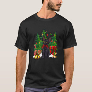 Camiseta Navidades de gato negro de Santa Hat reno alumbran
