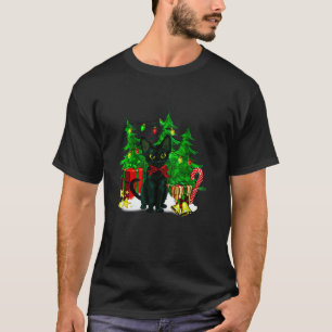 Camiseta Navidades de gato negro de Santa Hat reno alumbran