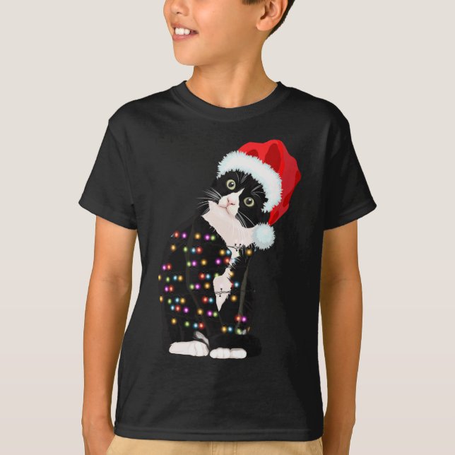 Camiseta Navidades de gato negro encienden graciosa Navidad (Anverso)