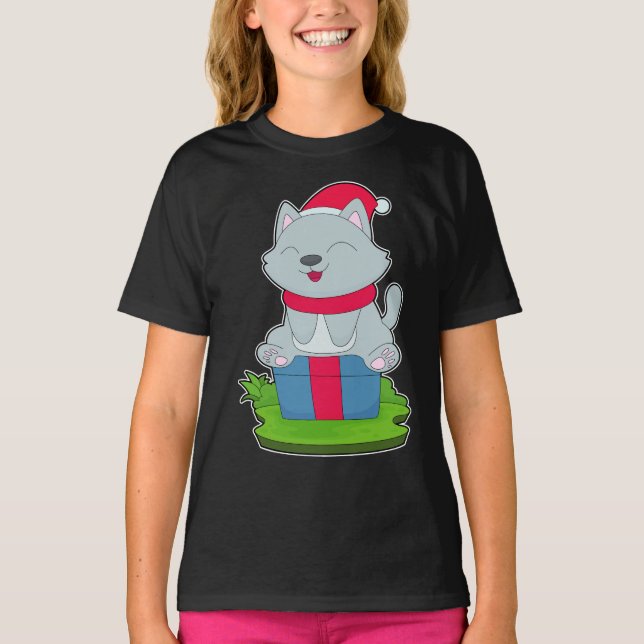 Camiseta Navidades de gato Santa hat (Anverso)