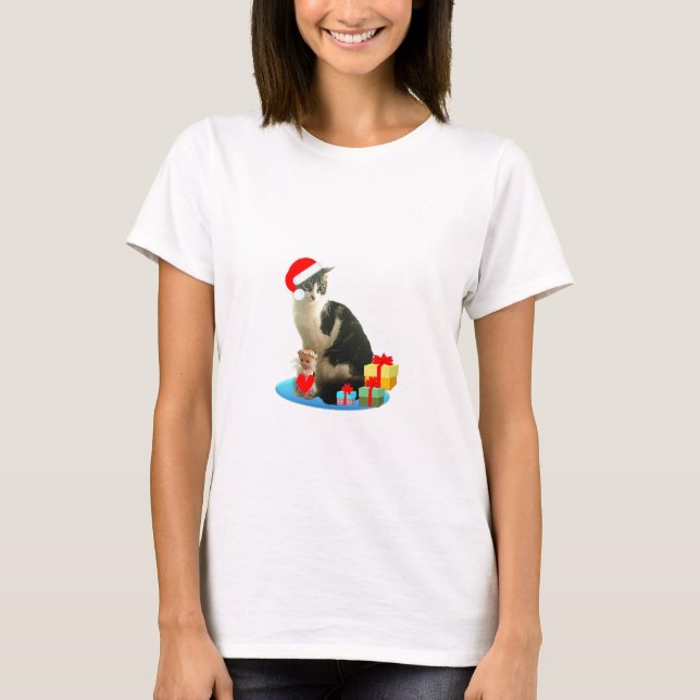 Camiseta Navidades de gato tabby y un pequeño y lindo ángel (Anverso)
