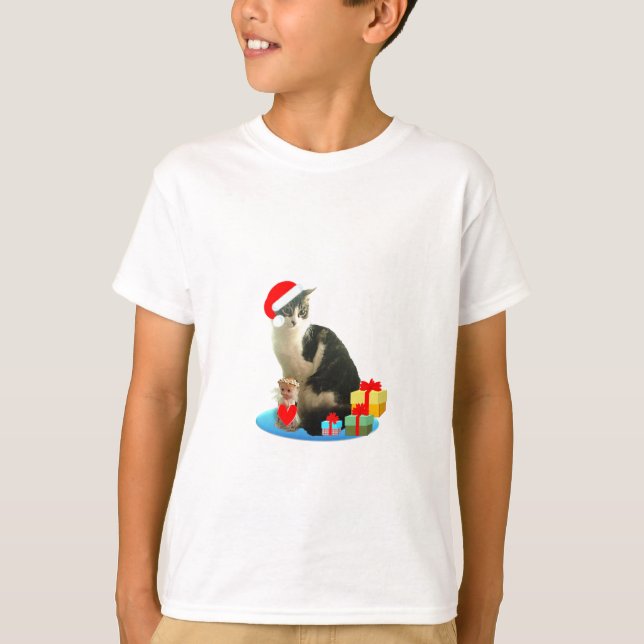 Camiseta Navidades de gato tabby y un pequeño y lindo ángel (Anverso)