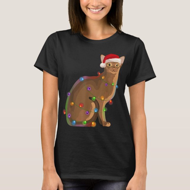 Camiseta Navidades de gatos abisinos iluminan a amante de g (Anverso)