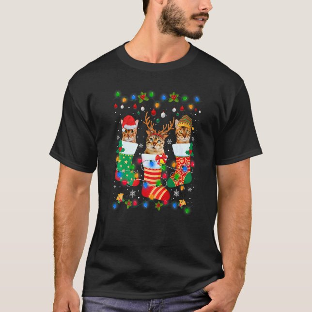 Camiseta Navidades de gatos gatos de Bengala comen Navidad (Anverso)