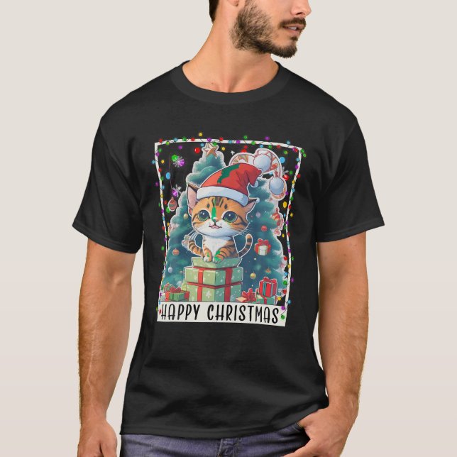 Camiseta Navidades de gatos navidades encienden Sombrero de (Anverso)
