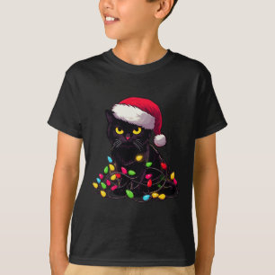 Camiseta Navidades de gatos negros iluminan divertida Navid