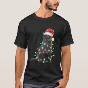 Camiseta Navidades de gatos negros iluminan divertidos árbo