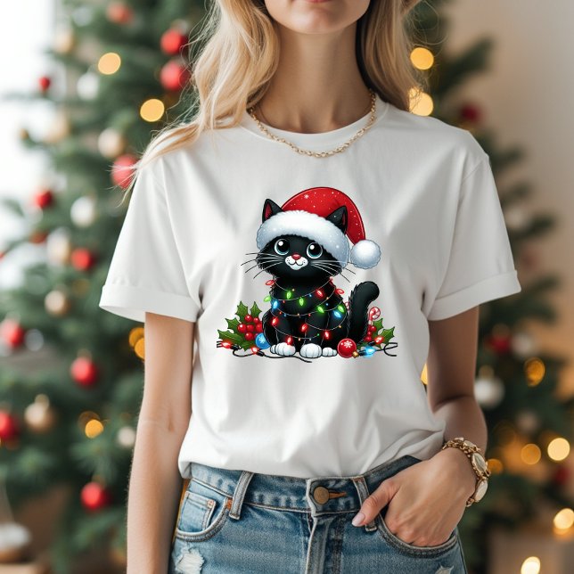 Camiseta navidades de gatos negros lindos luces (Subido por el creador)