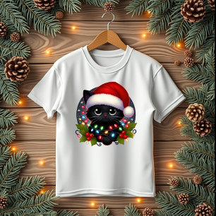 Camiseta navidades de gatos negros lindos luces