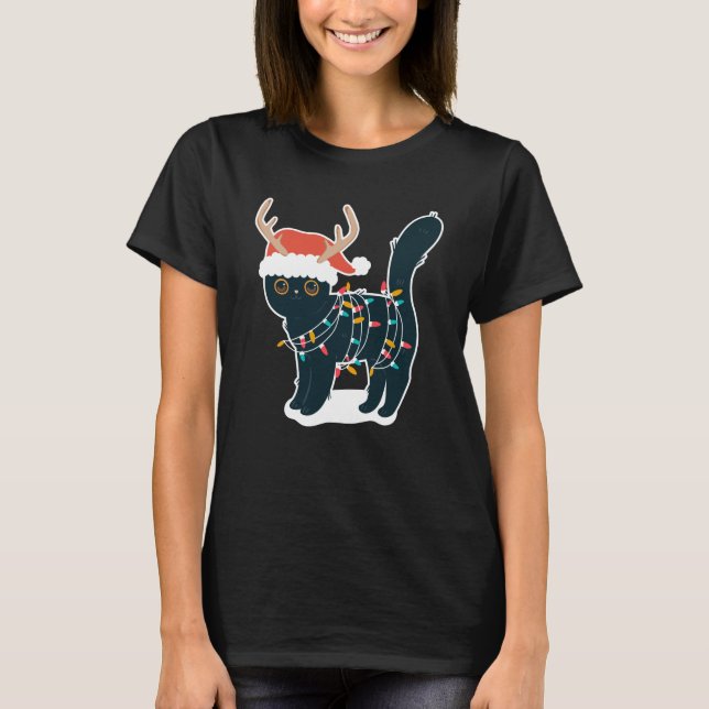 Camiseta Navidades de gatos negros renos aluden a curiosos (Anverso)