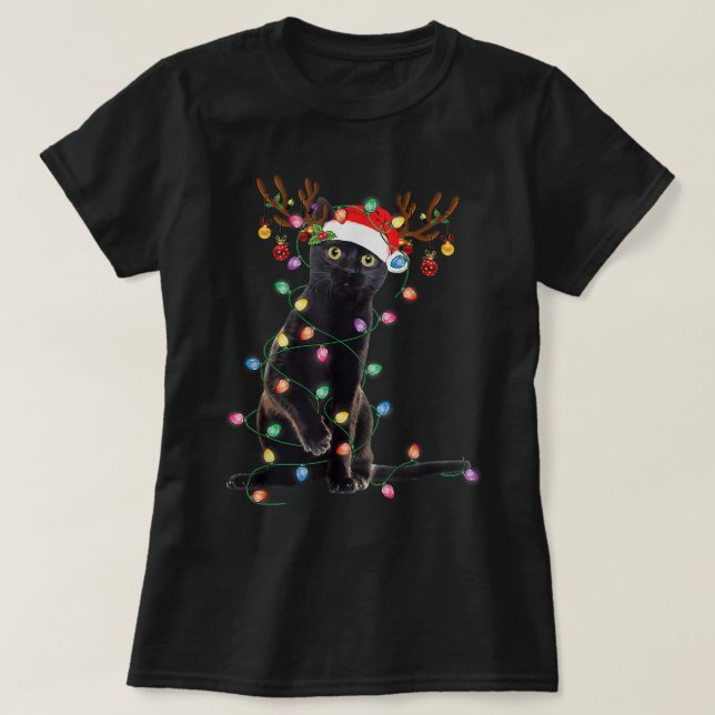 Camiseta Navidades de gatos negros renos aluden al amor gra (Diseño del anverso)