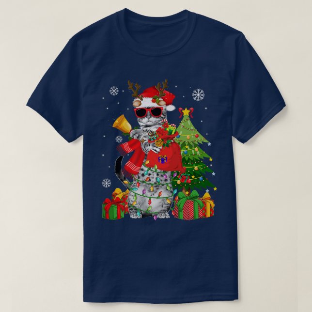 Camiseta Navidades de gatos renos alumbran obsequio diverti (Diseño del anverso)