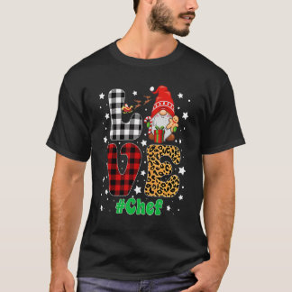 Camiseta Navidades de Gnome del Chef Love Leopard Plaid Xma