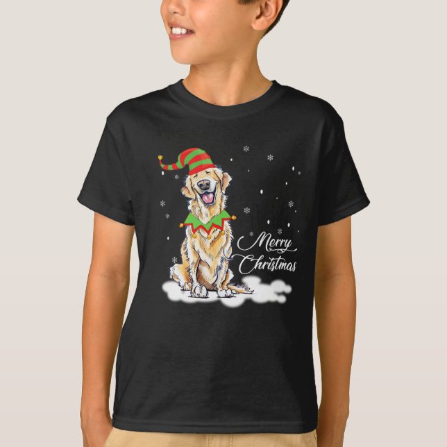 Camiseta Navidades de Golden Retriever con un regalo gracio (Anverso)