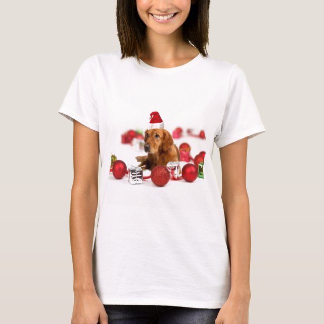 Camiseta Navidades de Golden Retriever Dog W Red Santa Hat (Anverso)