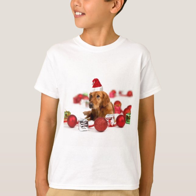 Camiseta Navidades de Golden Retriever Dog W Red Santa Hat (Anverso)