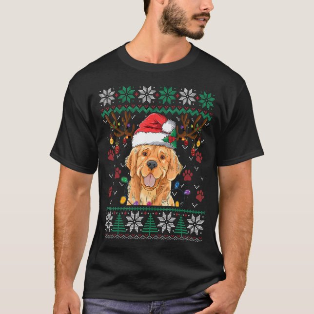Camiseta Navidades de Golden Retriever Santa Reindeer Ugly  (Anverso)